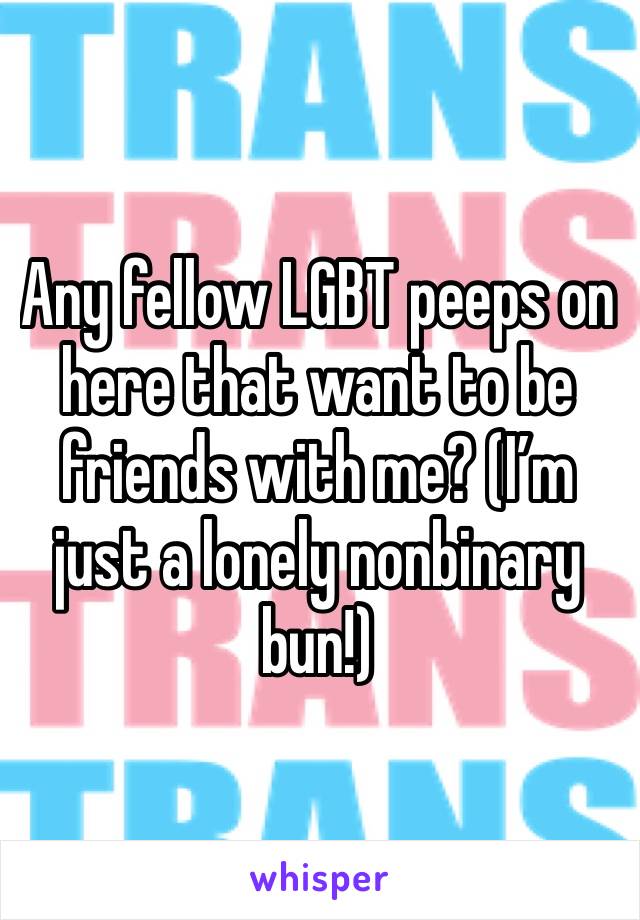 Any fellow LGBT peeps on here that want to be friends with me? (I’m just a lonely nonbinary bun!)