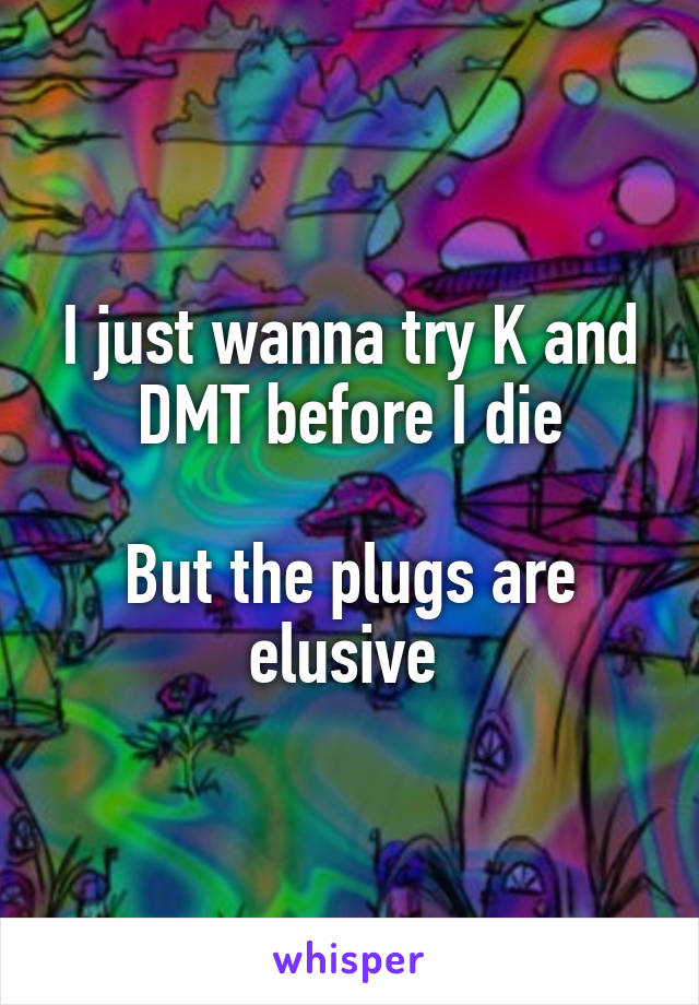 I just wanna try K and DMT before I die

But the plugs are elusive 