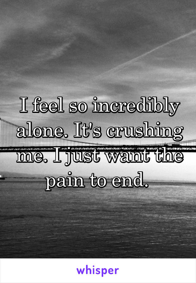 I feel so incredibly alone. It's crushing me. I just want the pain to end. 