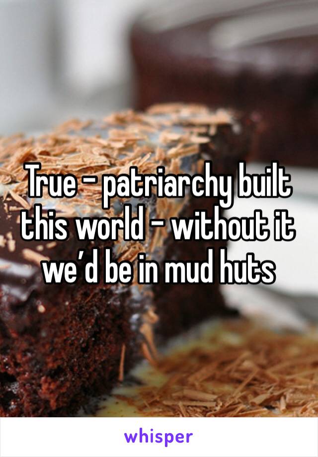 True - patriarchy built this world - without it we’d be in mud huts