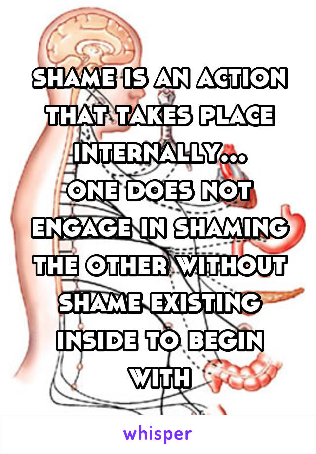 shame is an action that takes place internally...
one does not engage in shaming the other without shame existing inside to begin with