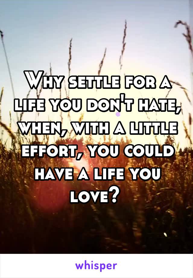 Why settle for a life you don't hate, when, with a little effort, you could have a life you love? 