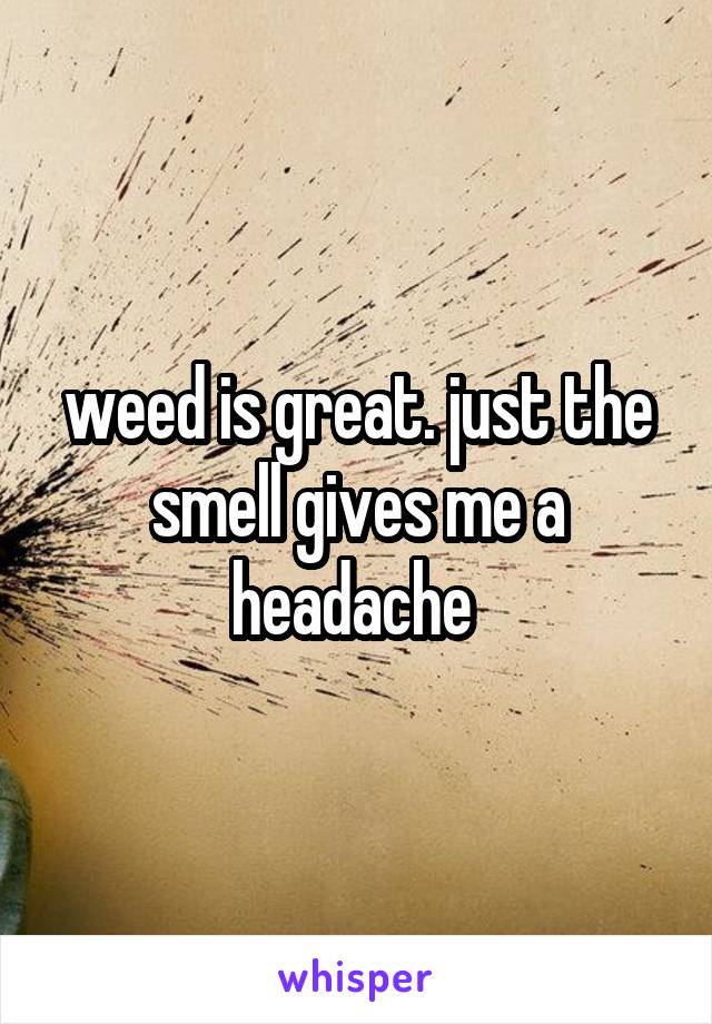 weed is great. just the smell gives me a headache 