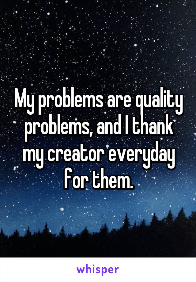 My problems are quality problems, and I thank my creator everyday for them.