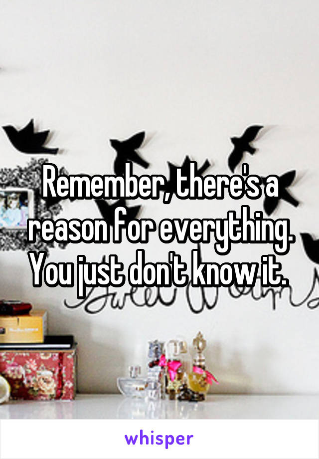 Remember, there's a reason for everything. You just don't know it. 