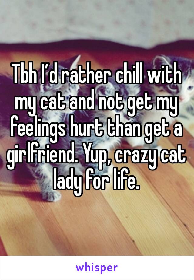 Tbh I’d rather chill with  my cat and not get my feelings hurt than get a girlfriend. Yup, crazy cat lady for life. 