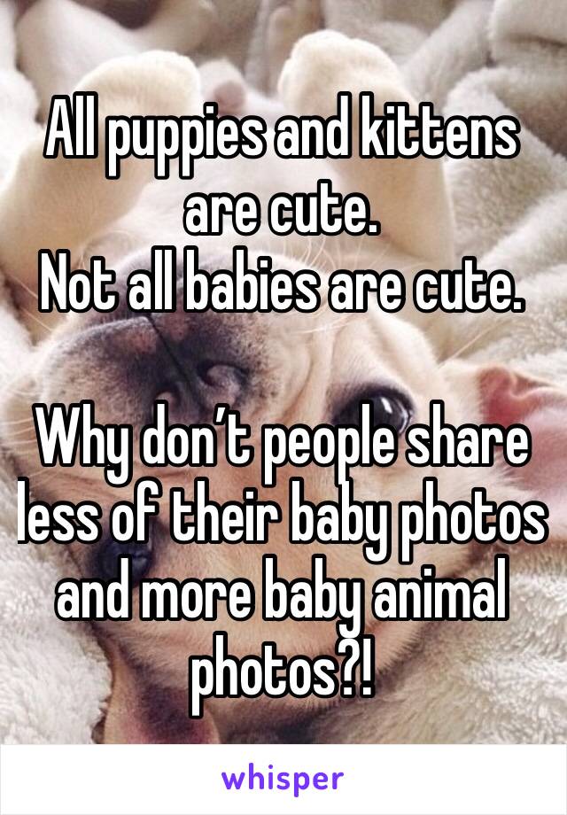 All puppies and kittens are cute. 
Not all babies are cute. 

Why don’t people share less of their baby photos and more baby animal photos?!