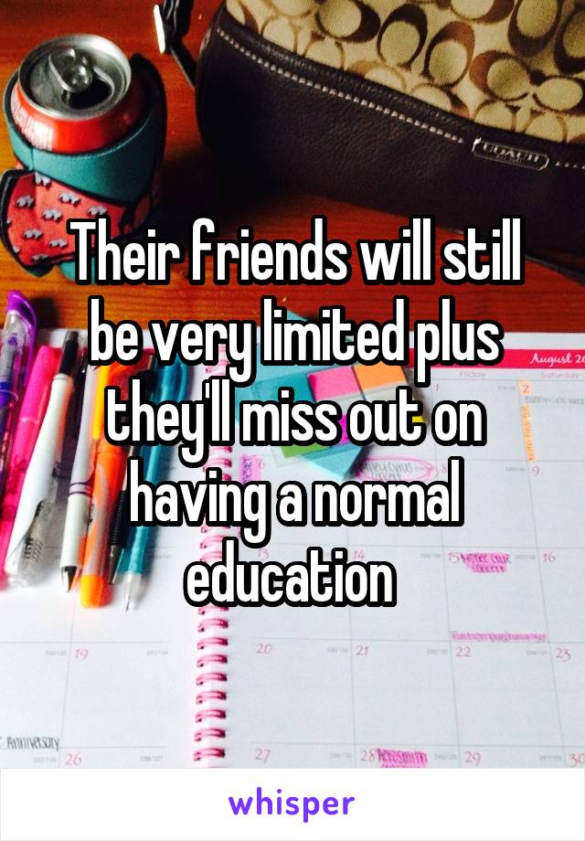 Their friends will still be very limited plus they'll miss out on having a normal education 