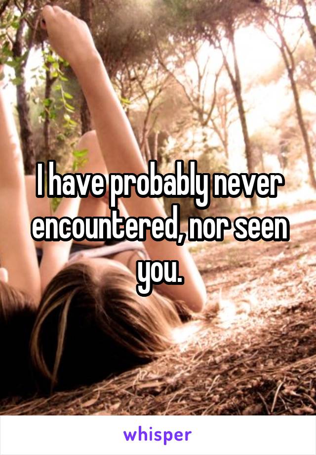 I have probably never encountered, nor seen you.