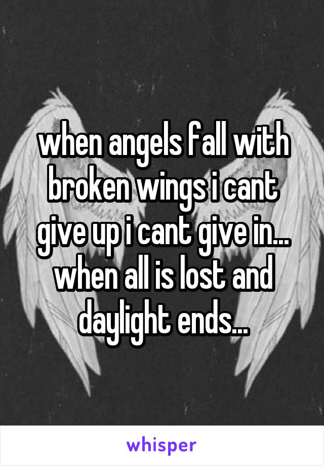 when angels fall with broken wings i cant give up i cant give in...
when all is lost and daylight ends...