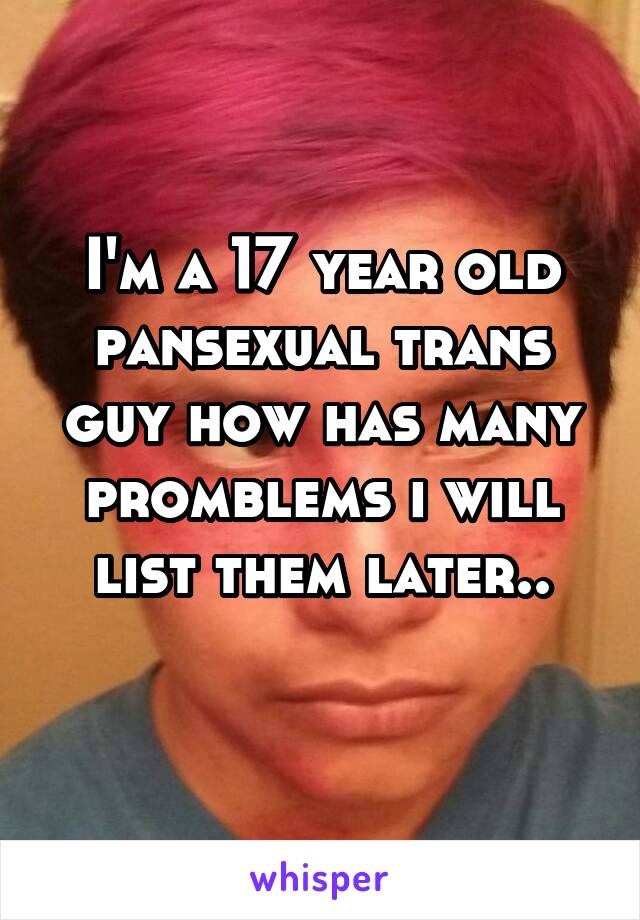 I'm a 17 year old pansexual trans guy how has many promblems i will list them later..
