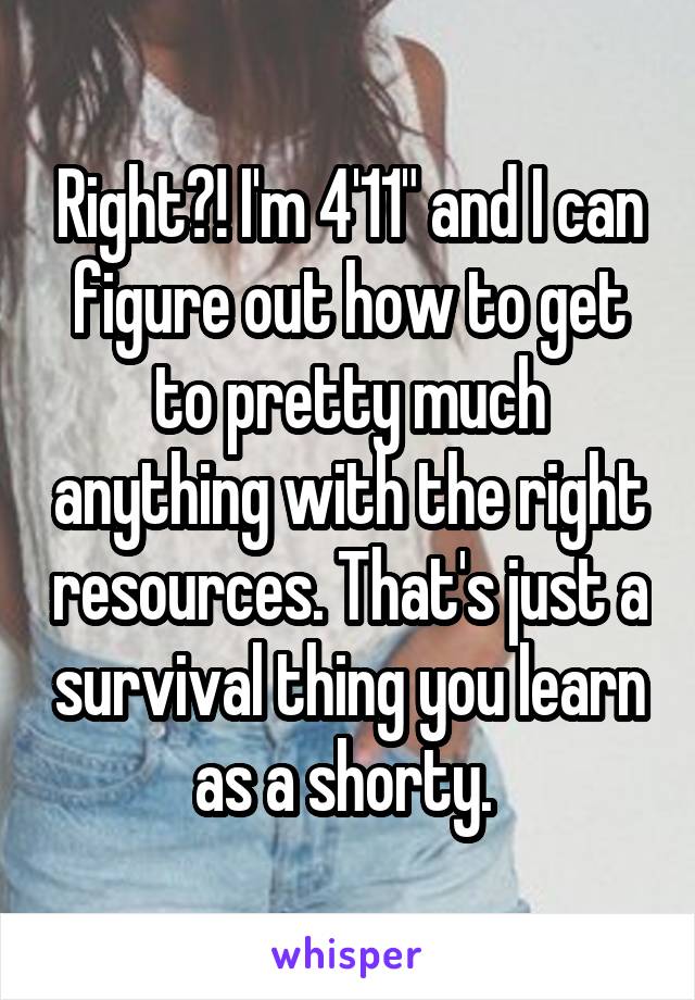 Right?! I'm 4'11" and I can figure out how to get to pretty much anything with the right resources. That's just a survival thing you learn as a shorty. 