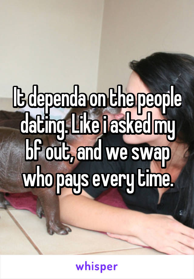 It dependa on the people dating. Like i asked my bf out, and we swap who pays every time.