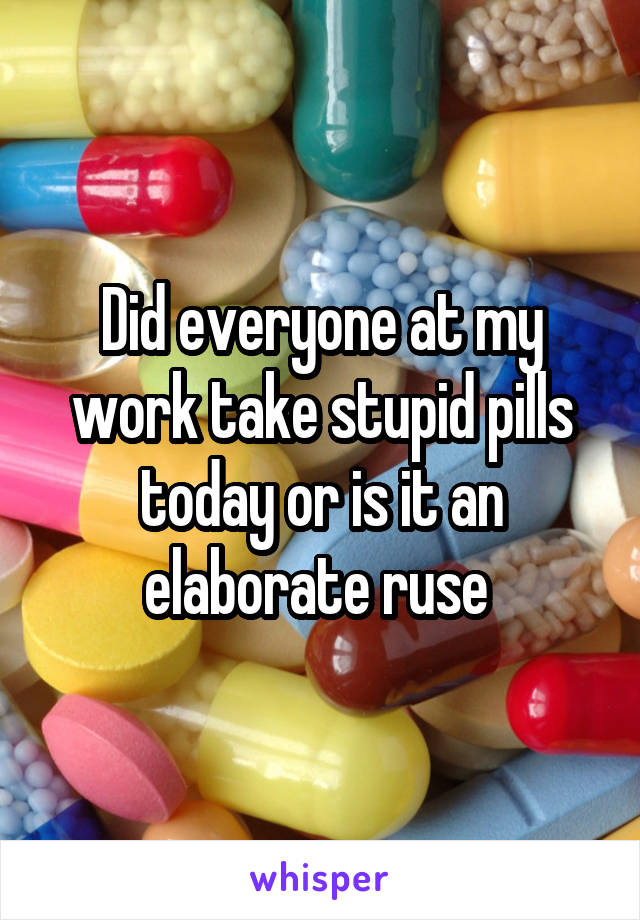 Did everyone at my work take stupid pills today or is it an elaborate ruse 