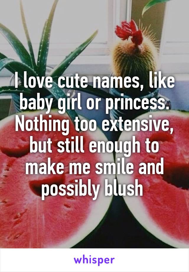I love cute names, like baby girl or princess. Nothing too extensive, but still enough to make me smile and possibly blush 