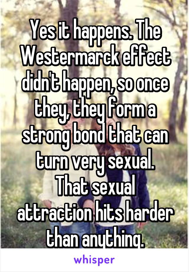 Yes it happens. The Westermarck effect didn't happen, so once they, they form a strong bond that can turn very sexual.
That sexual attraction hits harder than anything.