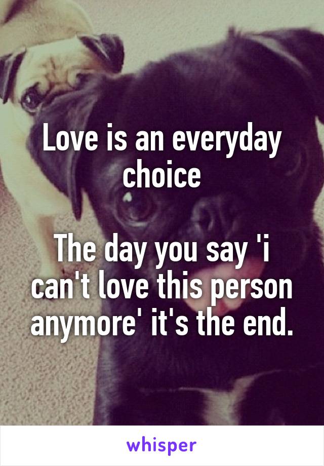 Love is an everyday choice

The day you say 'i can't love this person anymore' it's the end.