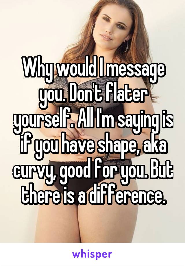 Why would I message you. Don't flater yourself. All I'm saying is if you have shape, aka curvy, good for you. But there is a difference.