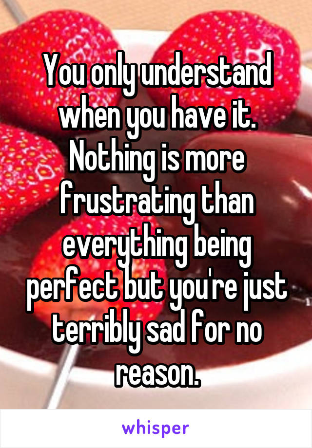 You only understand when you have it. Nothing is more frustrating than everything being perfect but you're just terribly sad for no reason.