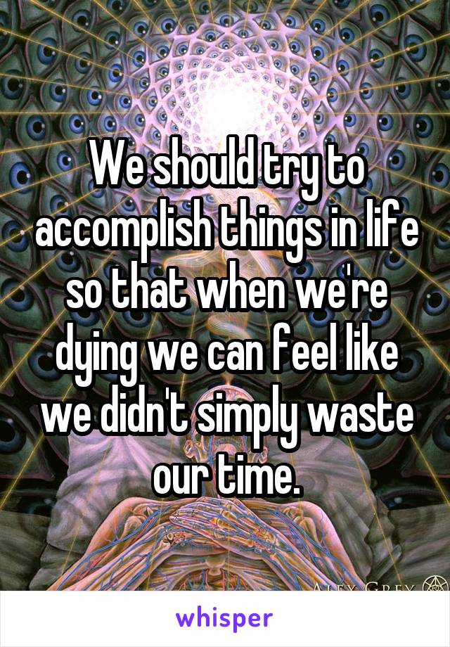 We should try to accomplish things in life so that when we're dying we can feel like we didn't simply waste our time.