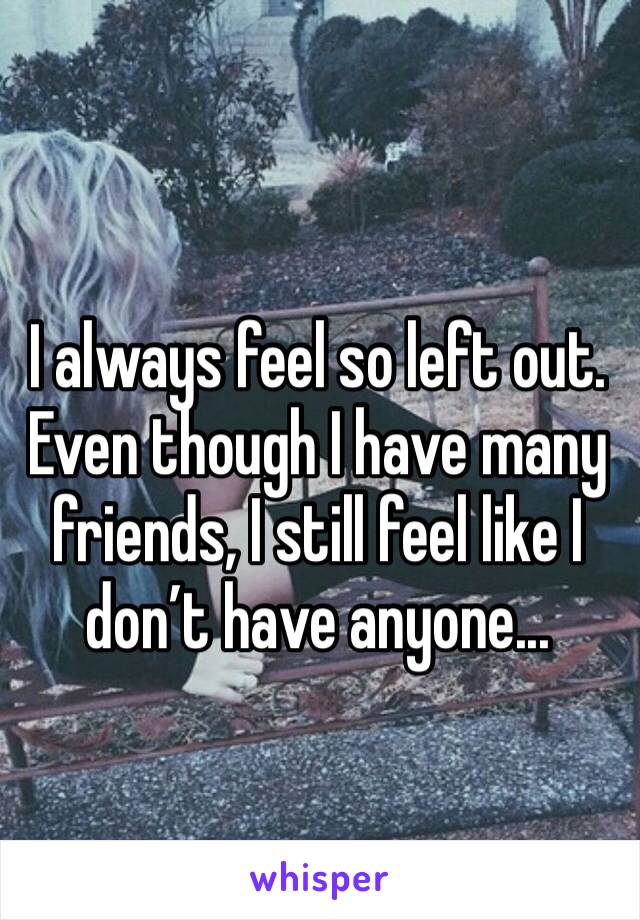 I always feel so left out. Even though I have many friends, I still feel like I don’t have anyone...