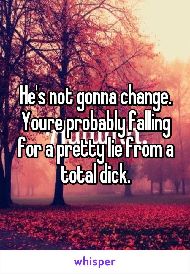 He's not gonna change. Youre probably falling for a pretty lie from a total dick.