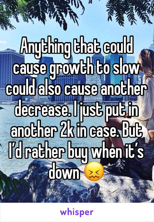 Anything that could cause growth to slow could also cause another decrease. I just put in another 2k in case. But I’d rather buy when it’s down 😖