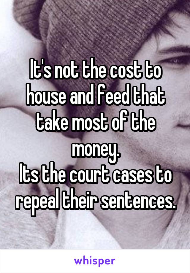It's not the cost to house and feed that take most of the money.
Its the court cases to repeal their sentences.