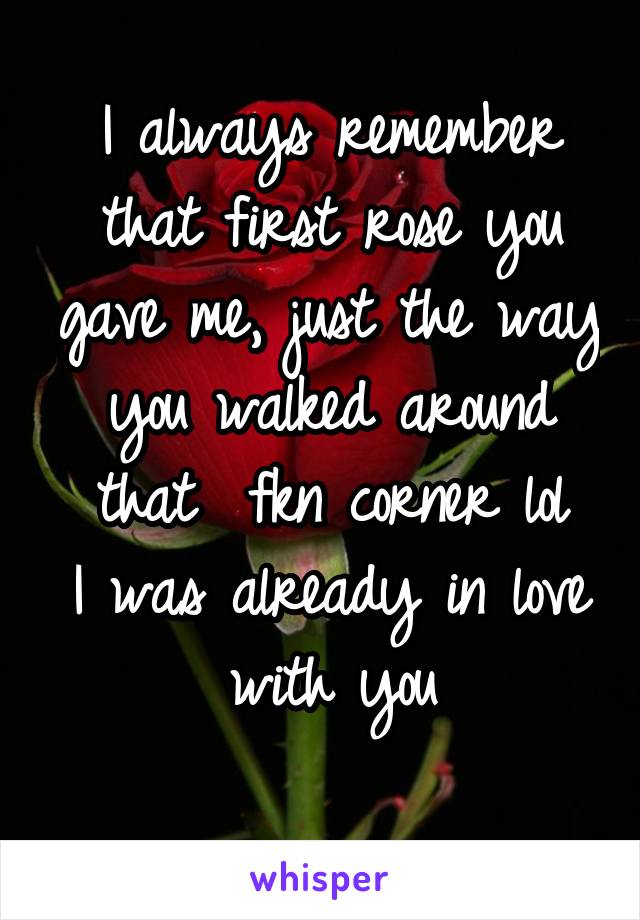 I always remember that first rose you gave me, just the way you walked around that  fkn corner lol
I was already in love with you
