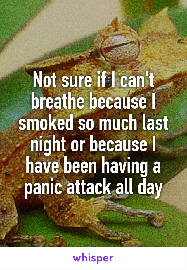 Not sure if I can't breathe because I smoked so much last night or because I have been having a panic attack all day