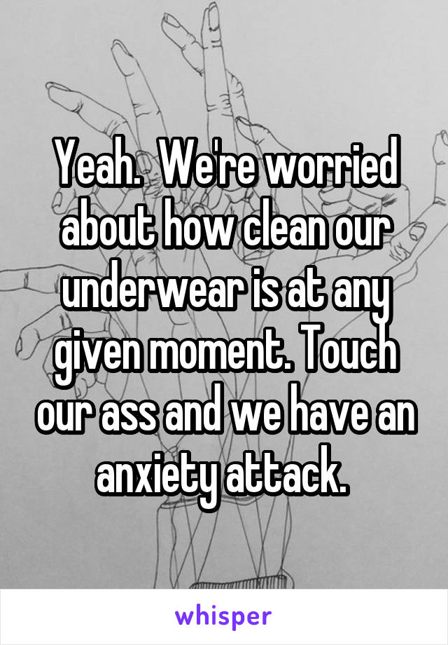 Yeah.  We're worried about how clean our underwear is at any given moment. Touch our ass and we have an anxiety attack. 