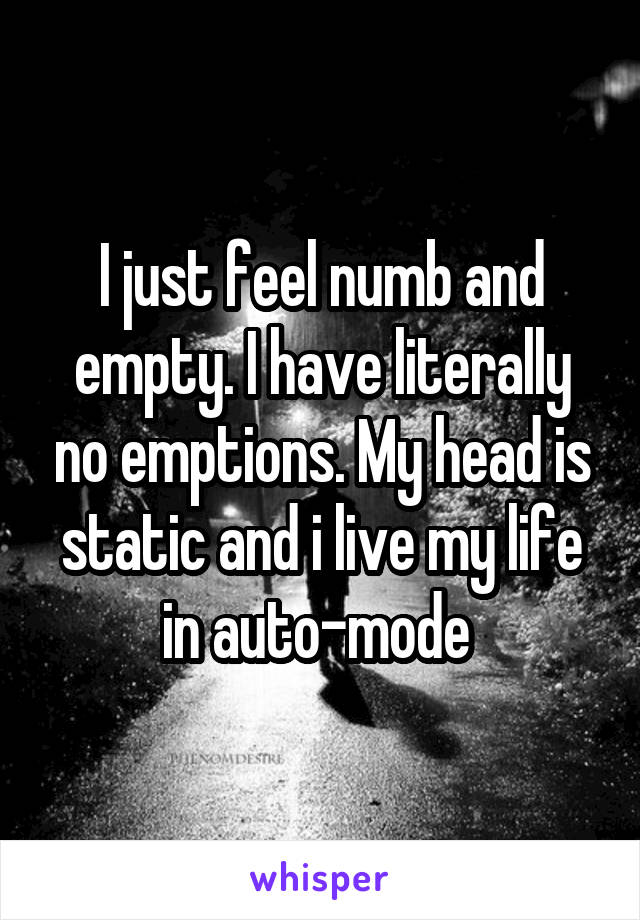 I just feel numb and empty. I have literally no emptions. My head is static and i live my life in auto-mode 