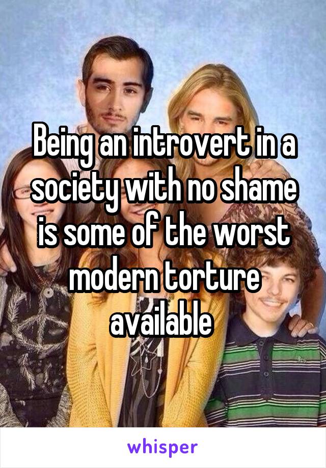 Being an introvert in a society with no shame is some of the worst modern torture available 