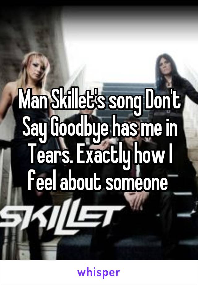 Man Skillet's song Don't Say Goodbye has me in Tears. Exactly how I feel about someone 