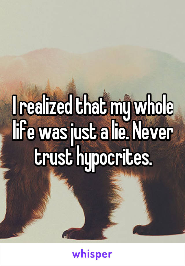 I realized that my whole life was just a lie. Never trust hypocrites.