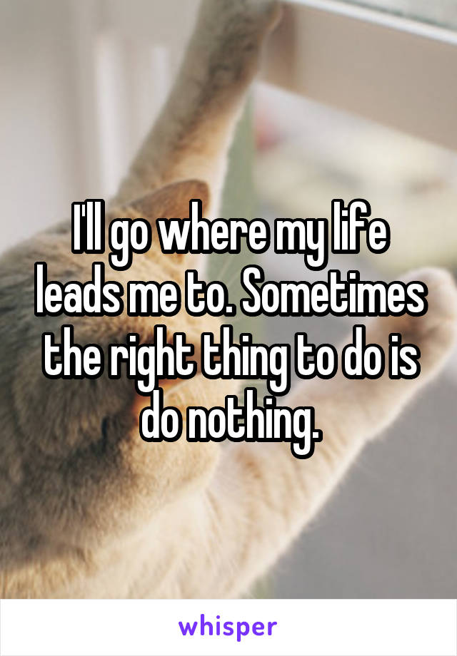 I'll go where my life leads me to. Sometimes the right thing to do is do nothing.