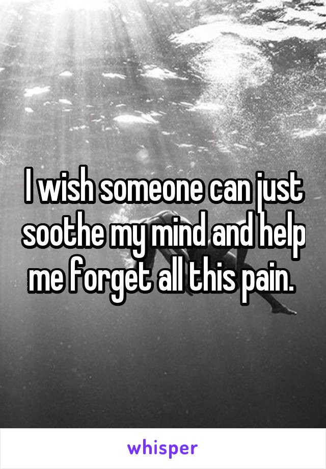 I wish someone can just soothe my mind and help me forget all this pain. 
