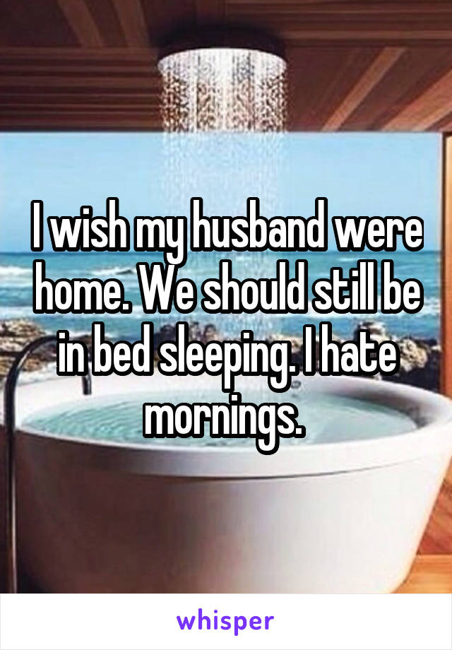 I wish my husband were home. We should still be in bed sleeping. I hate mornings. 