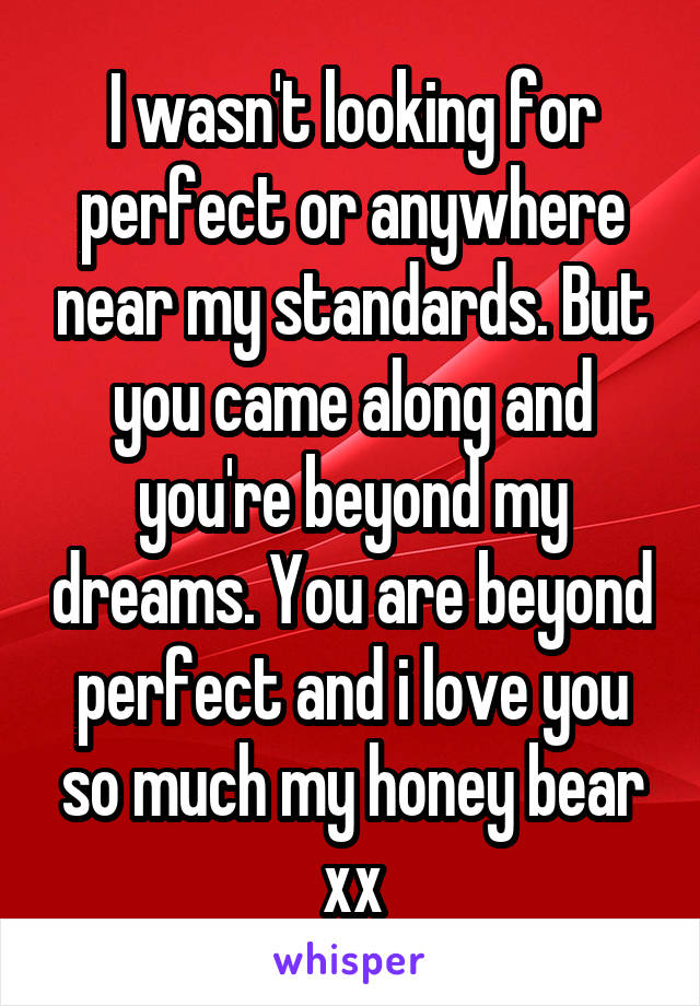 I wasn't looking for perfect or anywhere near my standards. But you came along and you're beyond my dreams. You are beyond perfect and i love you so much my honey bear xx