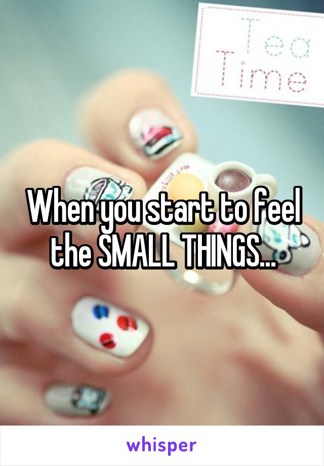 When you start to feel the SMALL THINGS...