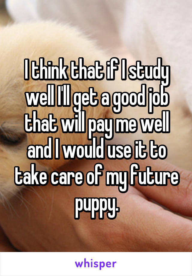 I think that if I study well I'll get a good job that will pay me well and I would use it to take care of my future puppy.