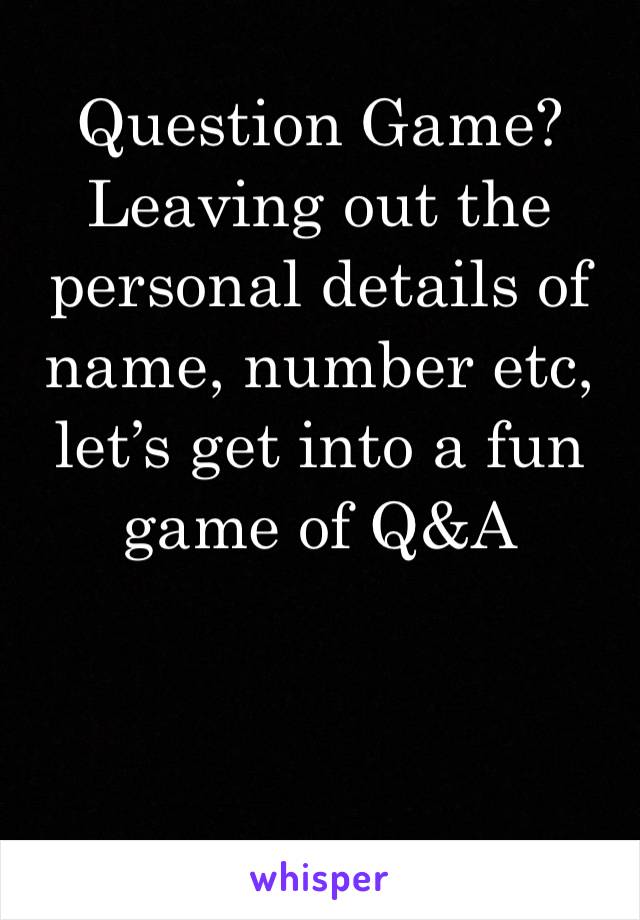 Question Game?
Leaving out the personal details of name, number etc, let’s get into a fun game of Q&A