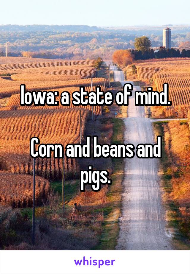 Iowa: a state of mind.

Corn and beans and pigs.