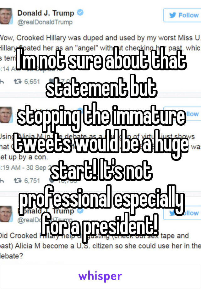 I'm not sure about that statement but stopping the immature tweets would be a huge start! It's not professional especially for a president! 