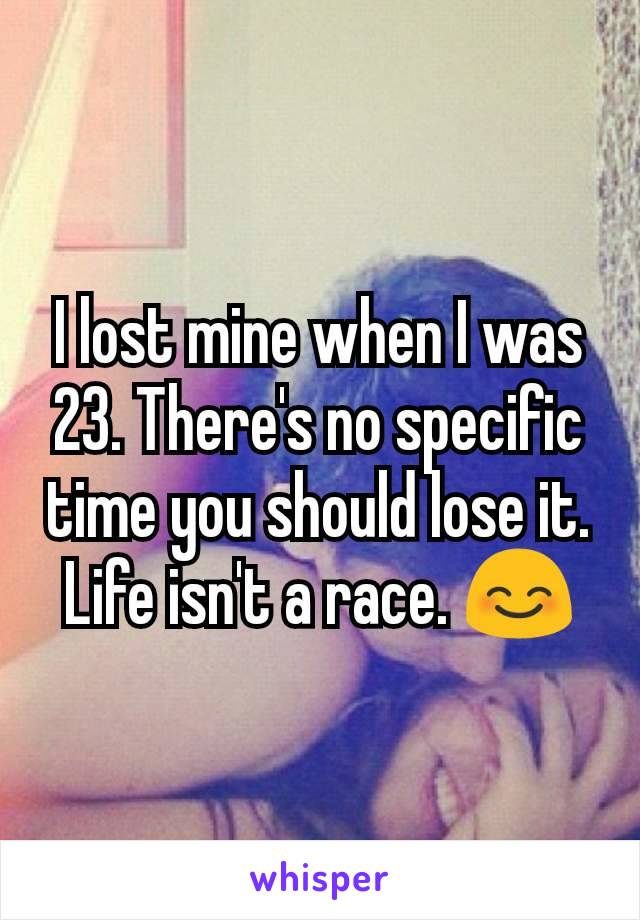 I lost mine when I was 23. There's no specific time you should lose it. Life isn't a race. 😊