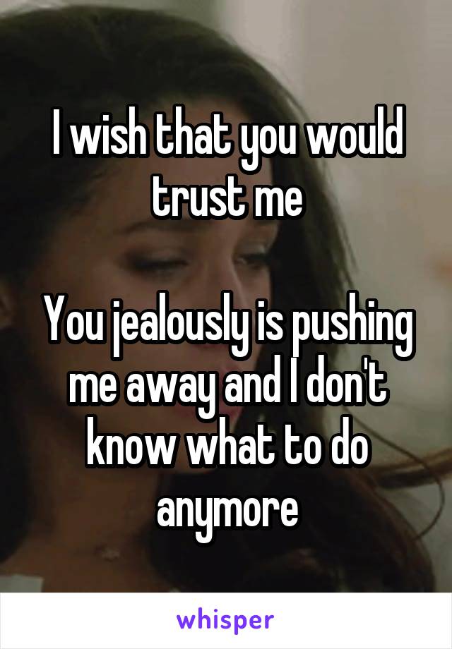 I wish that you would trust me

You jealously is pushing me away and I don't know what to do anymore