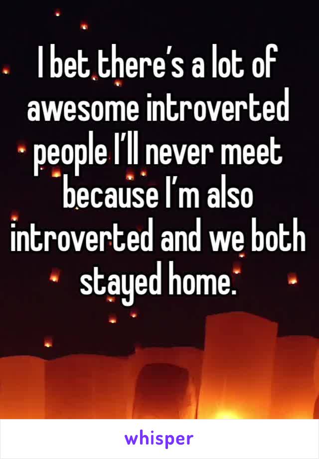 I bet there’s a lot of awesome introverted people I’ll never meet because I’m also introverted and we both stayed home. 