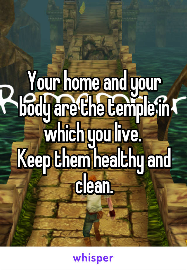 Your home and your body are the temple in which you live. 
Keep them healthy and clean.