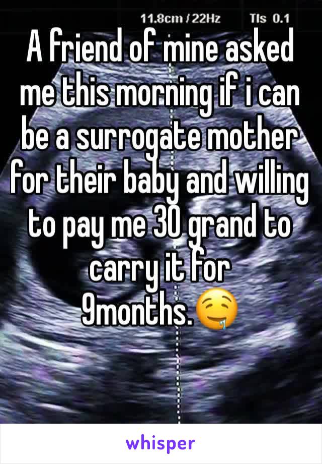 A friend of mine asked me this morning if i can be a surrogate mother for their baby and willing to pay me 30 grand to carry it for 9months.🤤