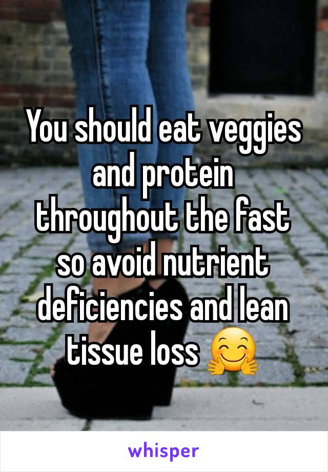 You should eat veggies and protein throughout the fast so avoid nutrient deficiencies and lean tissue loss 🤗